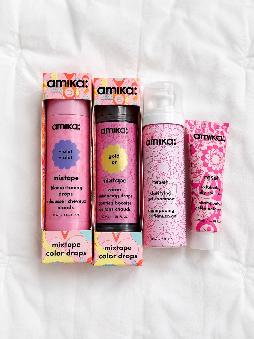 Amika Hair Care Bundle Mixtape Color Drops Reset Shampoo 4-Piece Lot